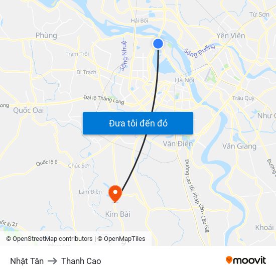 Nhật Tân to Thanh Cao map