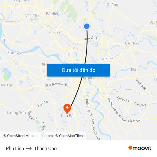 Phù Linh to Thanh Cao map
