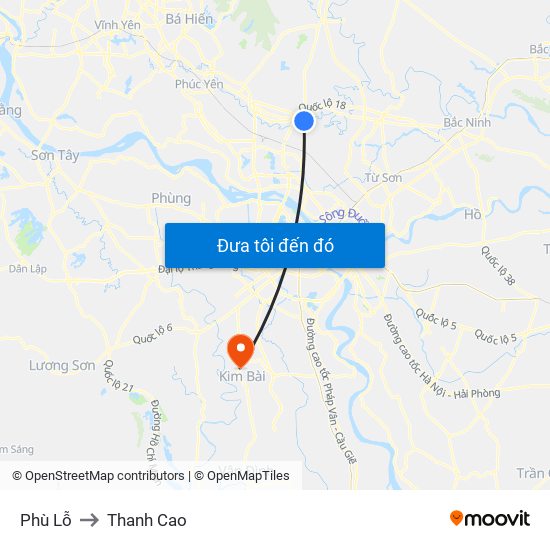 Phù Lỗ to Thanh Cao map