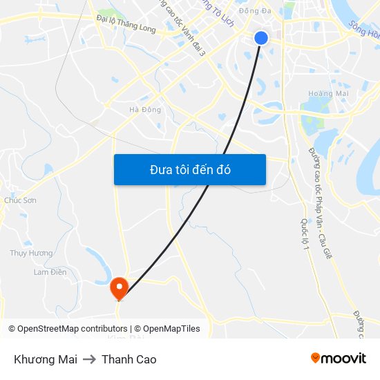 Khương Mai to Thanh Cao map
