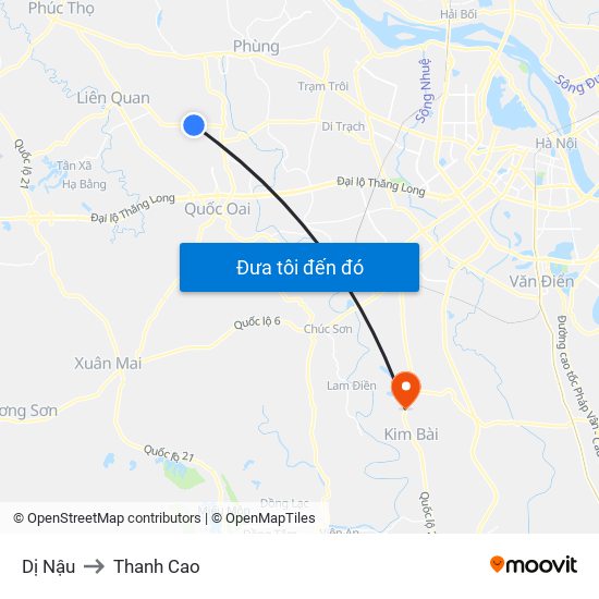 Dị Nậu to Thanh Cao map