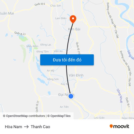 Hòa Nam to Thanh Cao map