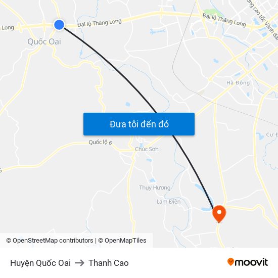 Huyện Quốc Oai to Thanh Cao map
