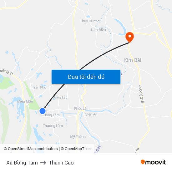 Xã Đồng Tâm to Thanh Cao map