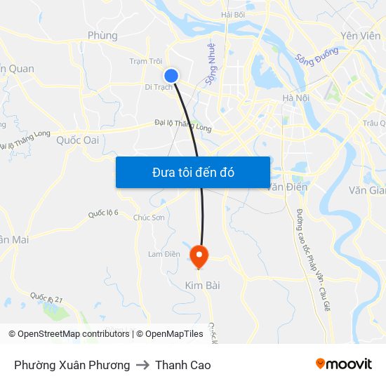 Phường Xuân Phương to Thanh Cao map