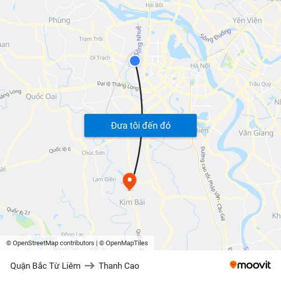 Quận Bắc Từ Liêm to Thanh Cao map