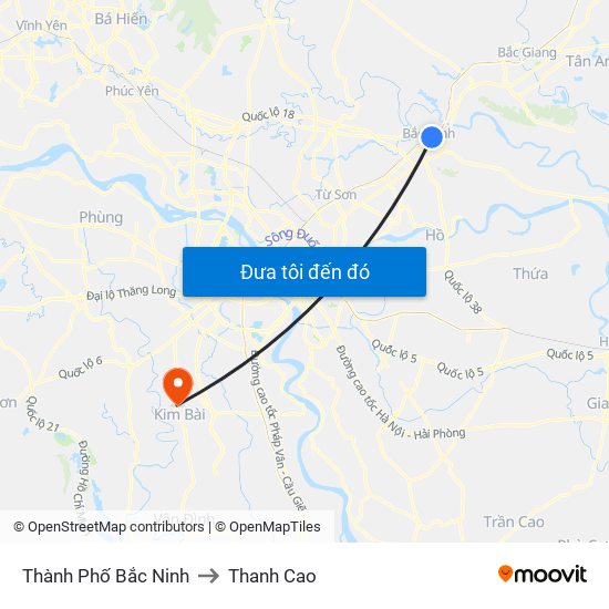 Thành Phố Bắc Ninh to Thanh Cao map