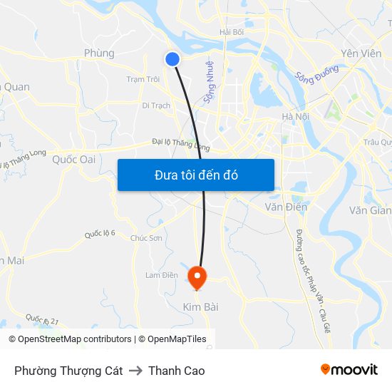 Phường Thượng Cát to Thanh Cao map