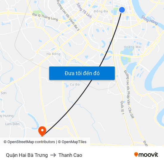 Quận Hai Bà Trưng to Thanh Cao map