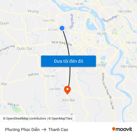 Phường Phúc Diễn to Thanh Cao map