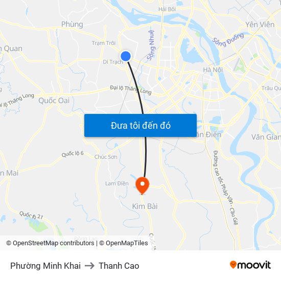 Phường Minh Khai to Thanh Cao map