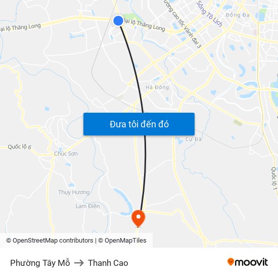 Phường Tây Mỗ to Thanh Cao map
