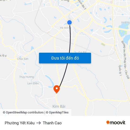 Phường Yết Kiêu to Thanh Cao map