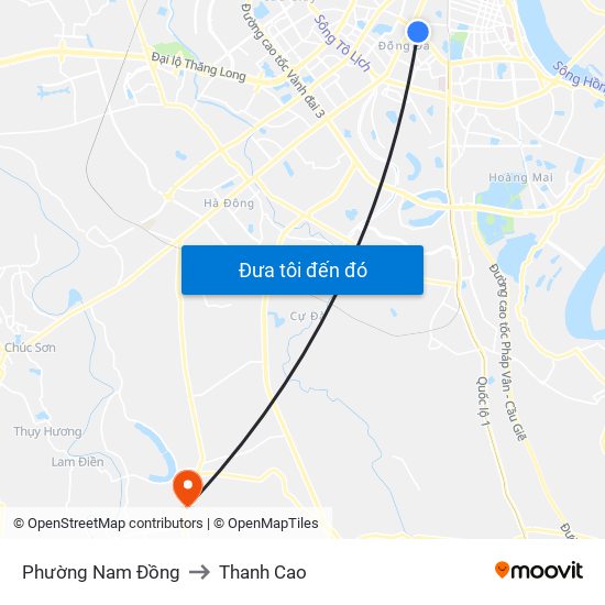 Phường Nam Đồng to Thanh Cao map