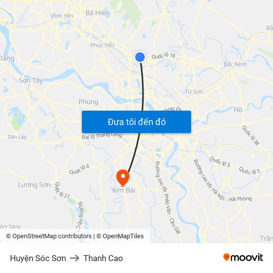 Huyện Sóc Sơn to Thanh Cao map