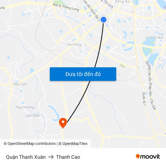 Quận Thanh Xuân to Thanh Cao map