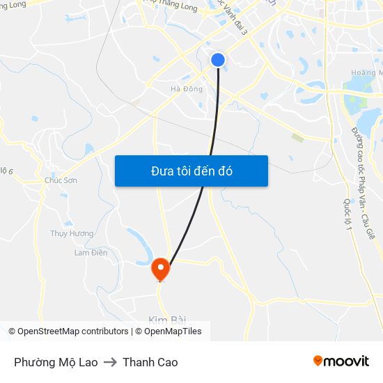 Phường Mộ Lao to Thanh Cao map