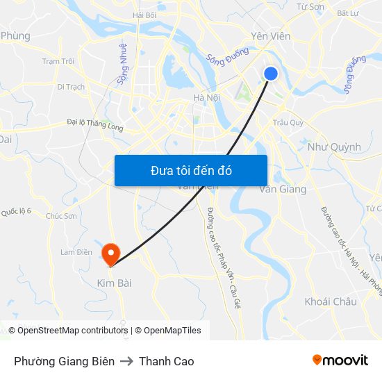 Phường Giang Biên to Thanh Cao map