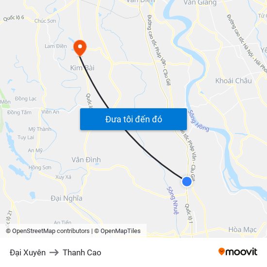 Đại Xuyên to Thanh Cao map