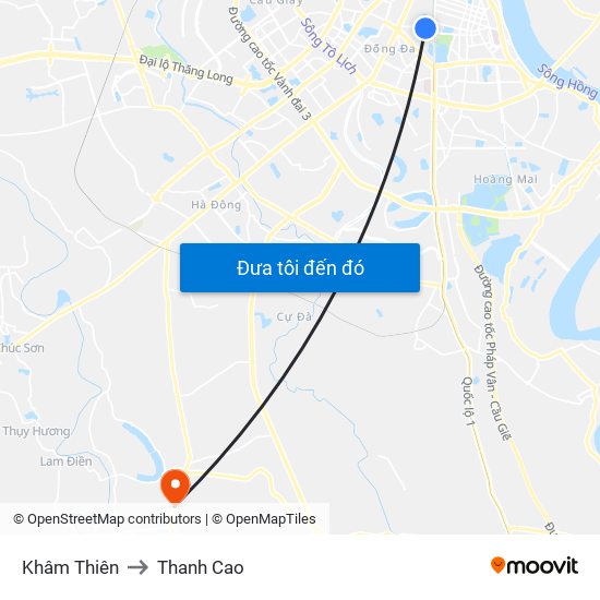 Khâm Thiên to Thanh Cao map