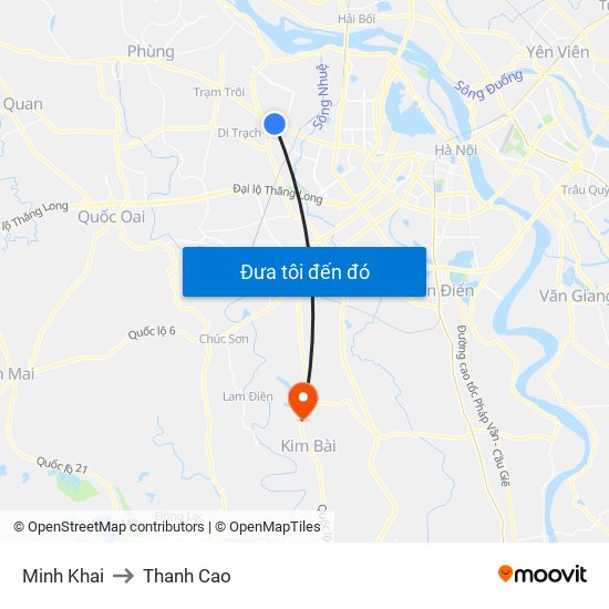 Minh Khai to Thanh Cao map