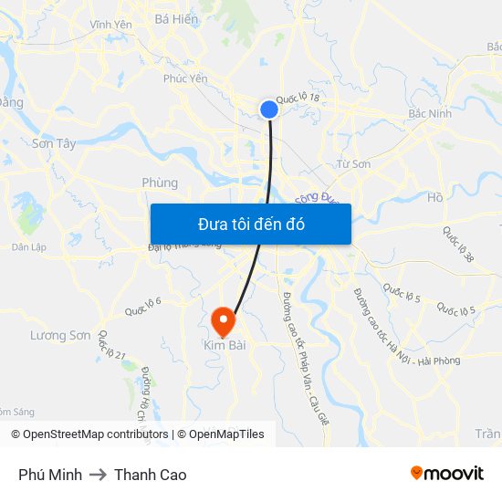 Phú Minh to Thanh Cao map