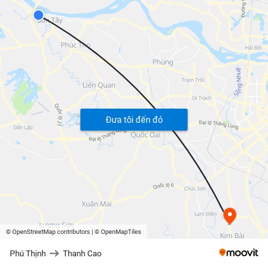 Phú Thịnh to Thanh Cao map