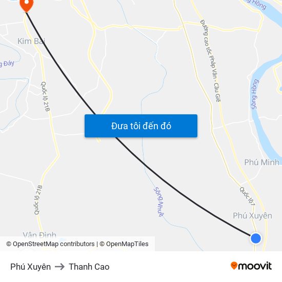 Phú Xuyên to Thanh Cao map