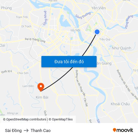 Sài Đồng to Thanh Cao map