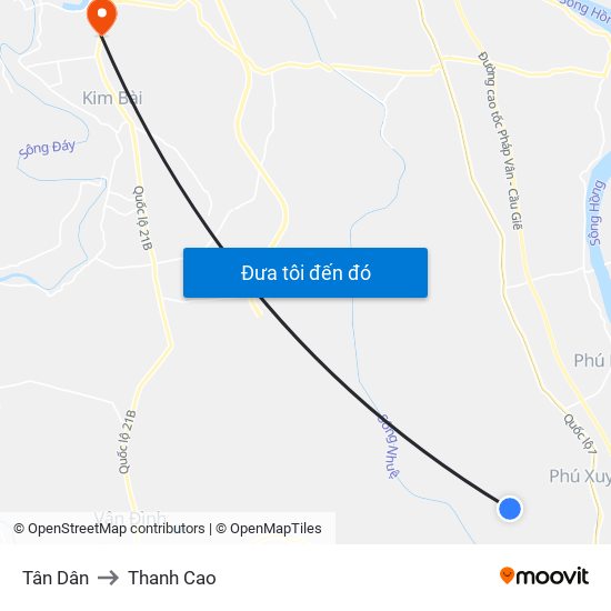 Tân Dân to Thanh Cao map