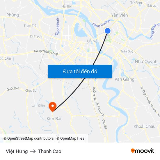 Việt Hưng to Thanh Cao map