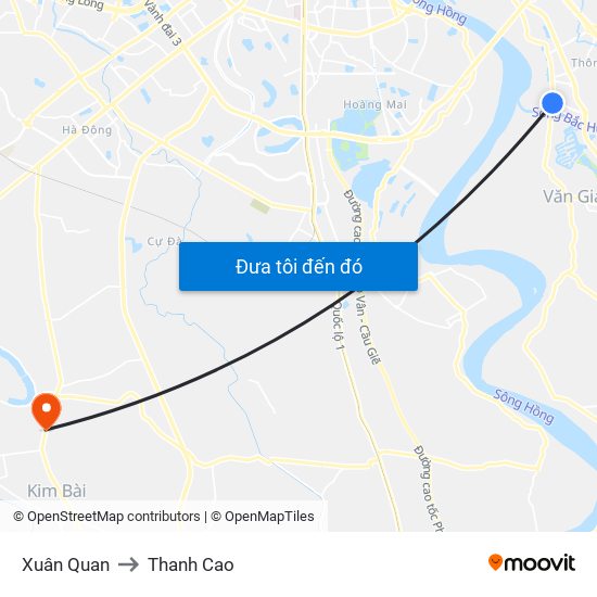 Xuân Quan to Thanh Cao map