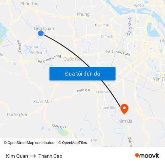 Kim Quan to Thanh Cao map