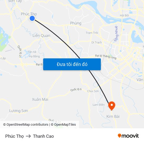 Phúc Thọ to Thanh Cao map