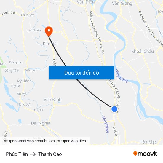 Phúc Tiến to Thanh Cao map