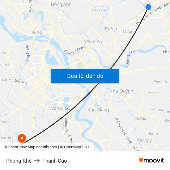 Phong Khê to Thanh Cao map