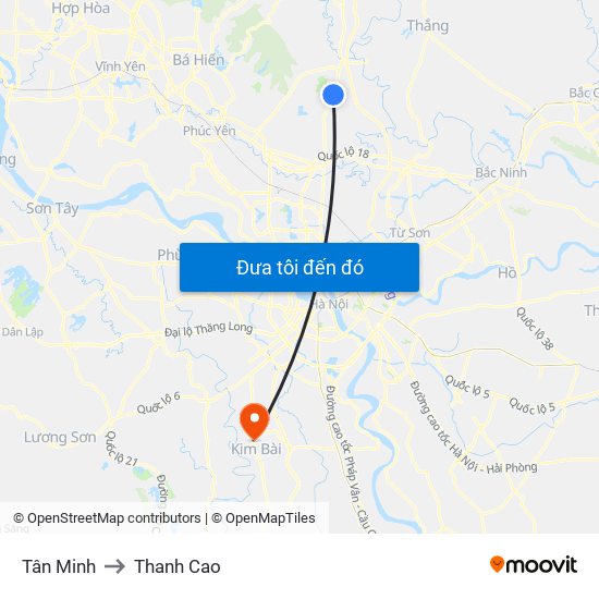 Tân Minh to Thanh Cao map
