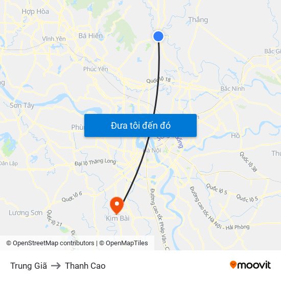 Trung Giã to Thanh Cao map