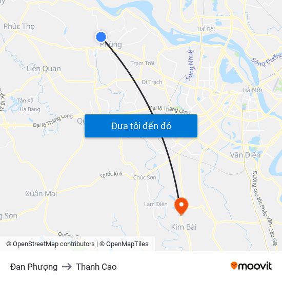 Đan Phượng to Thanh Cao map