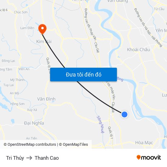 Tri Thủy to Thanh Cao map