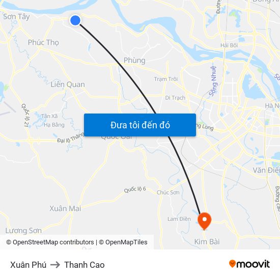 Xuân Phú to Thanh Cao map