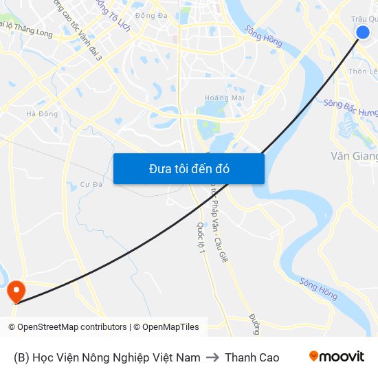 (B) Học Viện Nông Nghiệp Việt Nam to Thanh Cao map