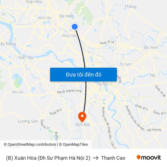 (B) Xuân Hòa (Đh Sư Phạm Hà Nội 2) to Thanh Cao map