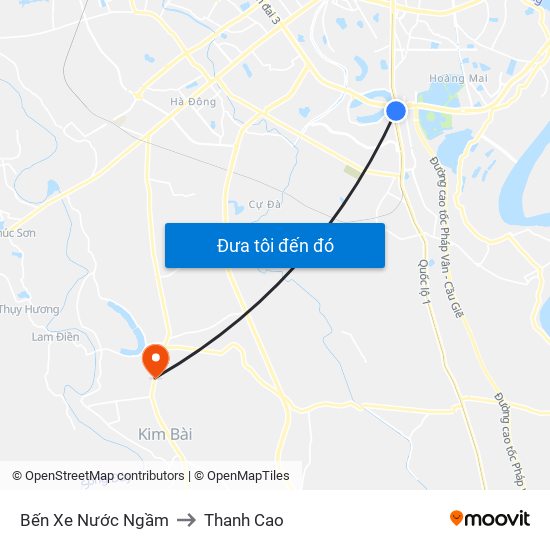Bến Xe Nước Ngầm to Thanh Cao map