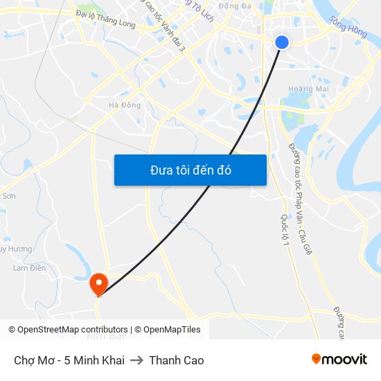 Chợ Mơ - 5 Minh Khai to Thanh Cao map