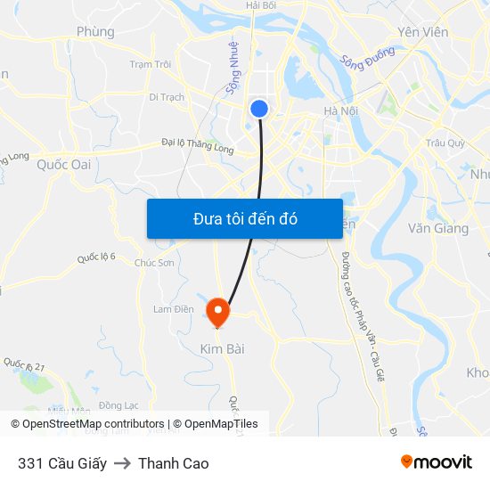 331 Cầu Giấy to Thanh Cao map