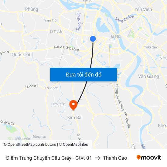 Điểm Trung Chuyển Cầu Giấy - Gtvt 01 to Thanh Cao map