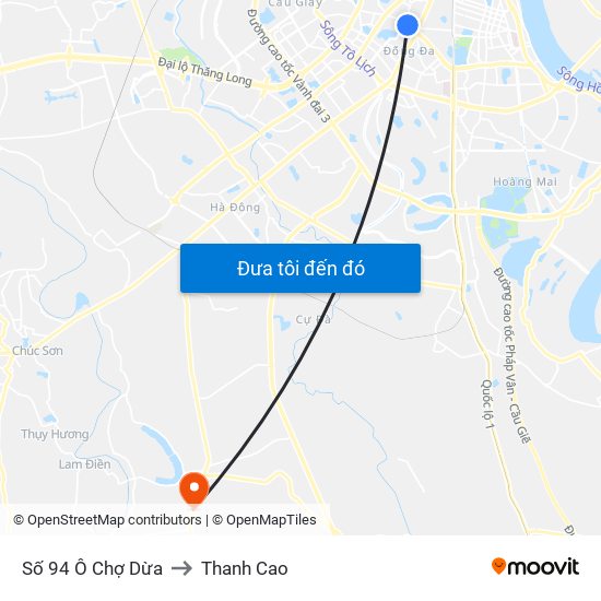 Số 94 Ô Chợ Dừa to Thanh Cao map
