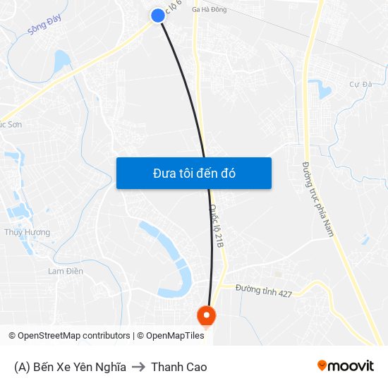 (A) Bến Xe Yên Nghĩa to Thanh Cao map