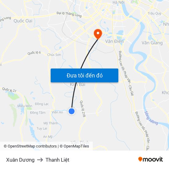 Xuân Dương to Thanh Liệt map